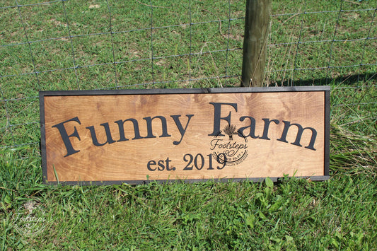 Funny Farm Homestead Ranch Enterance Large Custom Sign American Business Logo Wood Laser Cut Out 3D Extra Footstepsinthepast