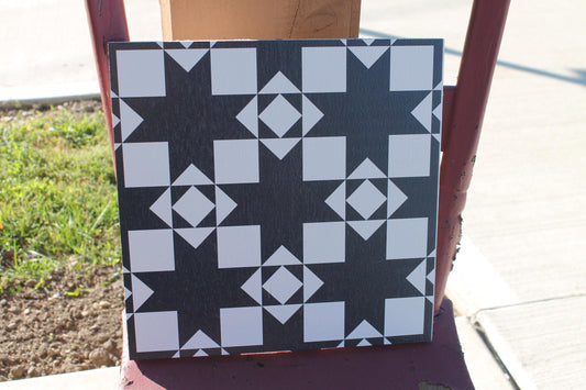 Western Barn Quilt Window Hanging Decorative UV Wood Sign Cute Country Signage Square Geometric Triangle Black and White PVC Outdoor