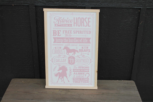 Advice from a Horse Quote Wood Sign UV Ink Font Script Free Spirt pony Sign Farmhouse Cute Primitive Framed Housewarming Gift