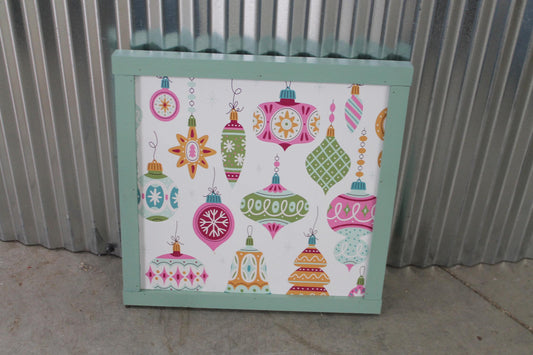 Christmas Ornaments Colorful Festive Holiday Hanging Decorative UV Wood Sign Cute Silly Signage Framed simple design pretty square Decor