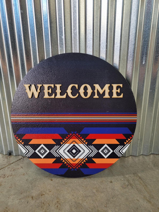 Welcome Western Barn Quilt Window Hanging Decorative UV Wood Sign Cute Country Signage Raised Home Colorful Diamond Sign Aztec