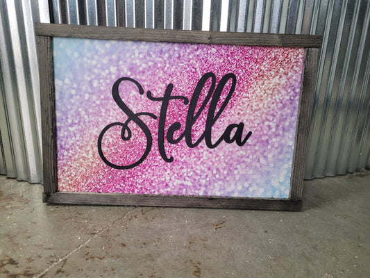 Name Glitter Unicorn Space Wood Sign Raised Text Large Printed Bedroom Hanging Pink Purple Decor Nursery Playroom Girl Toddler Baby