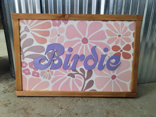 Name Boho Retro Flower Wood Sign Raised Text Large Printed Bedroom Hanging Pink Purple Decor Nursery Playroom Girl Toddler Baby
