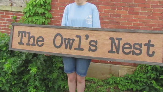 Oversized Large Custom Wooden Sign The Owls Nest Outdoors Commerical Professional Signage Personalized Typewriter Font Bird Handmade 3D