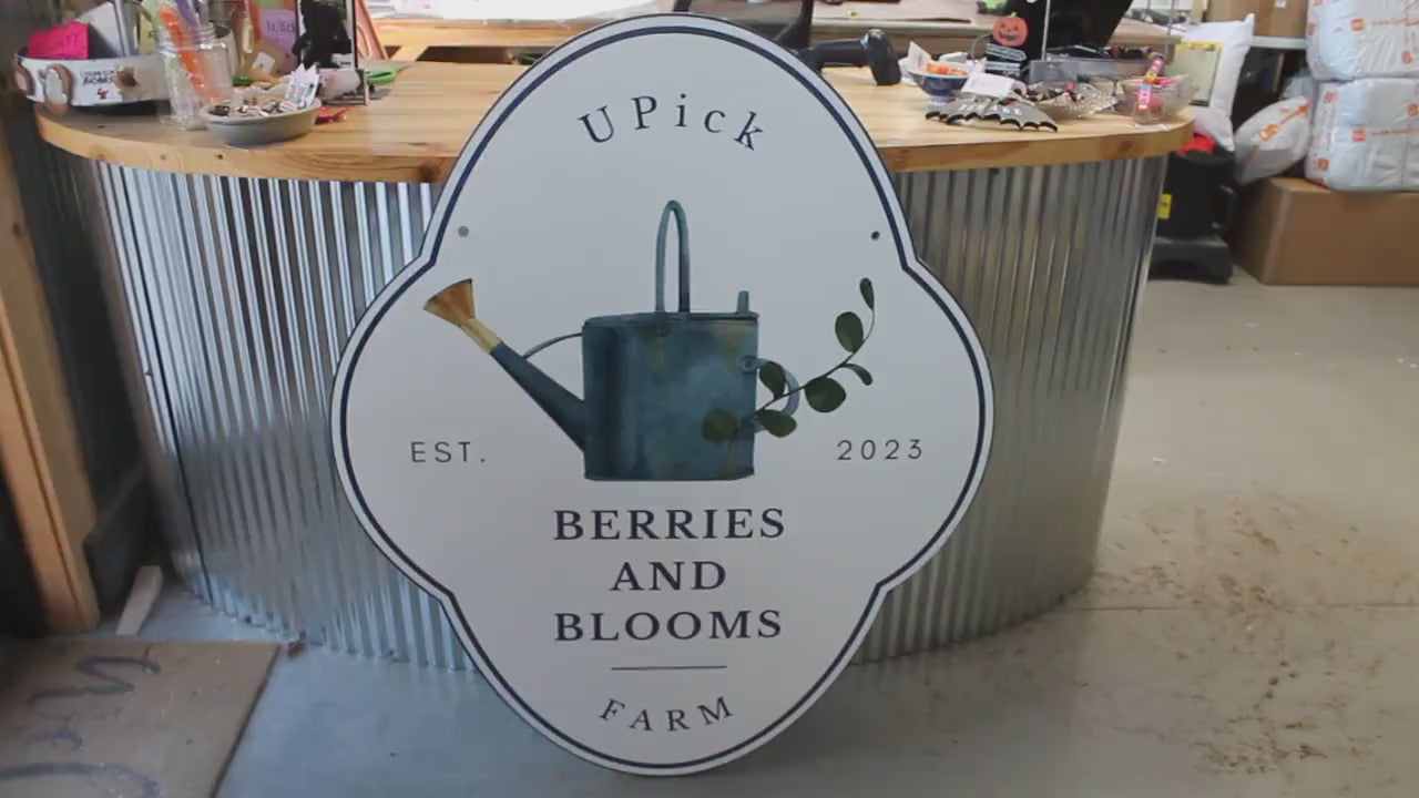 Contour UPick Garden Sign Watering Can Smooth Outdoor Custom Made Sign PVC Weather Water Proof Sturdy Fade Mold Resistant  Printed Any Color
