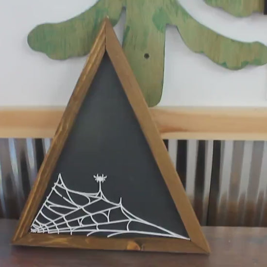 Web Spider Goth Arachnidan Black and White Triangle  Framed 3D Handmade Art Decor Wooden Sign Raised Layered Sign