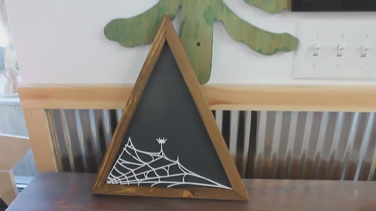 Web Spider Goth Arachnidan Black and White Triangle  Framed 3D Handmade Art Decor Wooden Sign Raised Layered Sign