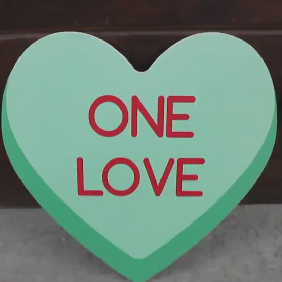 One Love Green  Candy Conversation Heart Cutout Valentines Day Gift Photography Prop Handmade Home decor Raised 3D Sign Wall Art