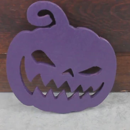 Wooden Jack o lantern Pumpkin Spooky Yard Cut out  Sign Pumpkin Rustic Yard Fall Autumn Decoration Prop Giftable Halloween Purple Face