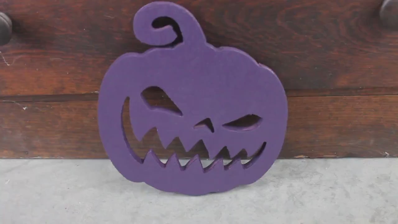 Wooden Jack o lantern Pumpkin Spooky Yard Cut out  Sign Pumpkin Rustic Yard Fall Autumn Decoration Prop Giftable Halloween Purple Face