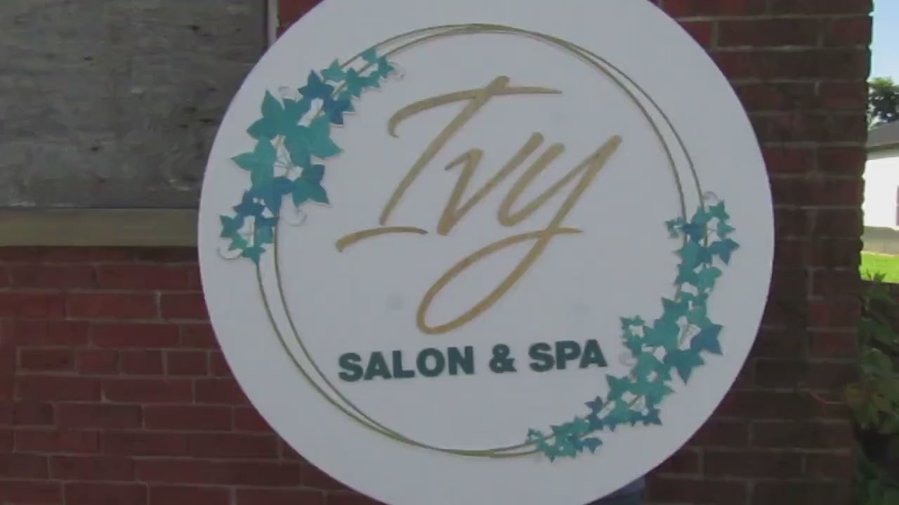 Printed and Raised Pretty Salon and Spa Ivy Gold Your Logo Beauty Commerical Signage Building Front Small Shop Logo Circle Wooden Handmade