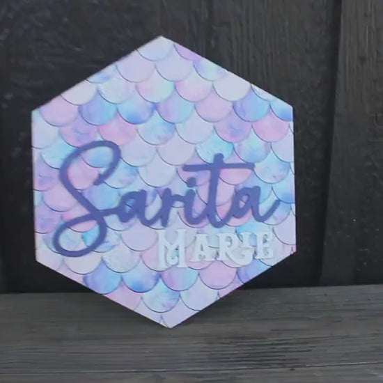 Custom Kids Name Decor Sign Childrens Room Mermaid Personalized Your name Raised 3D Printed Shape Hexagon