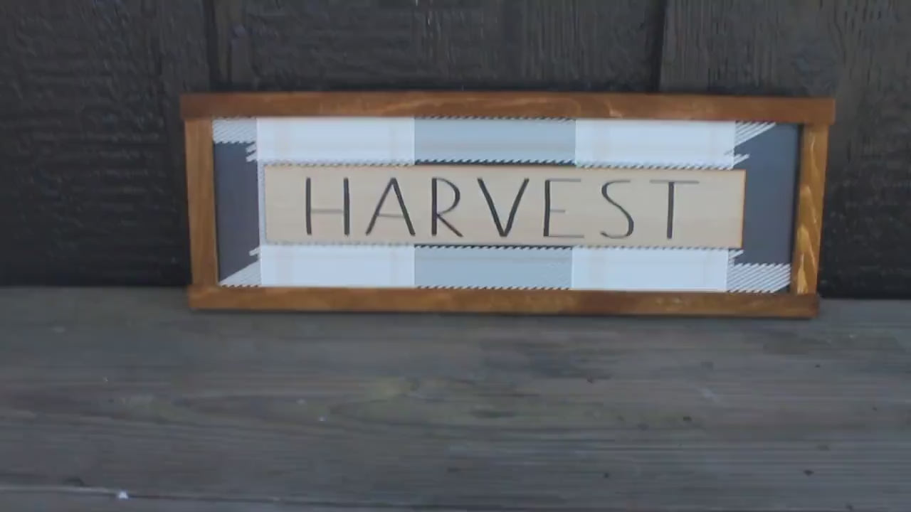 Harvest Plaid Fall Autumn Seasonal Farmhouse Layered Handmade Sign Framed 3D Raised and Printed Color Rustic