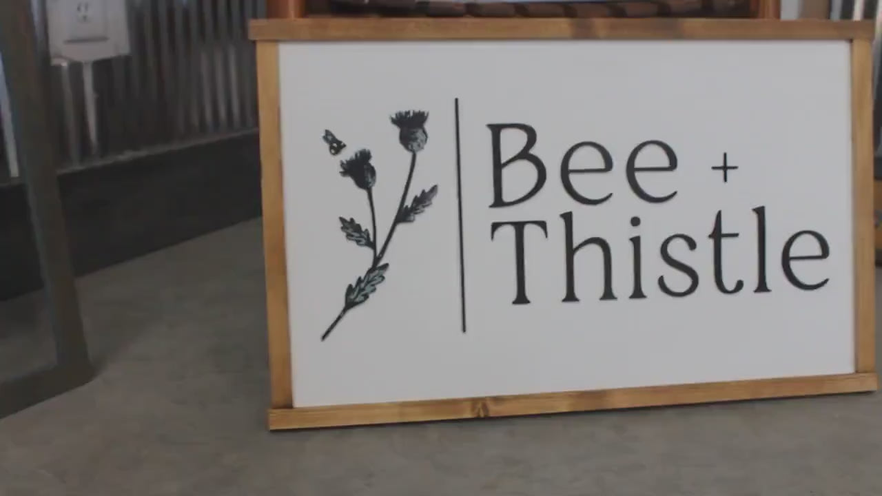 Bee Thistle Boutique Custom Business Sign Rectangle 3D Large Custom Company Indoor Outdoor Small Business Logo Laser Cut Wood