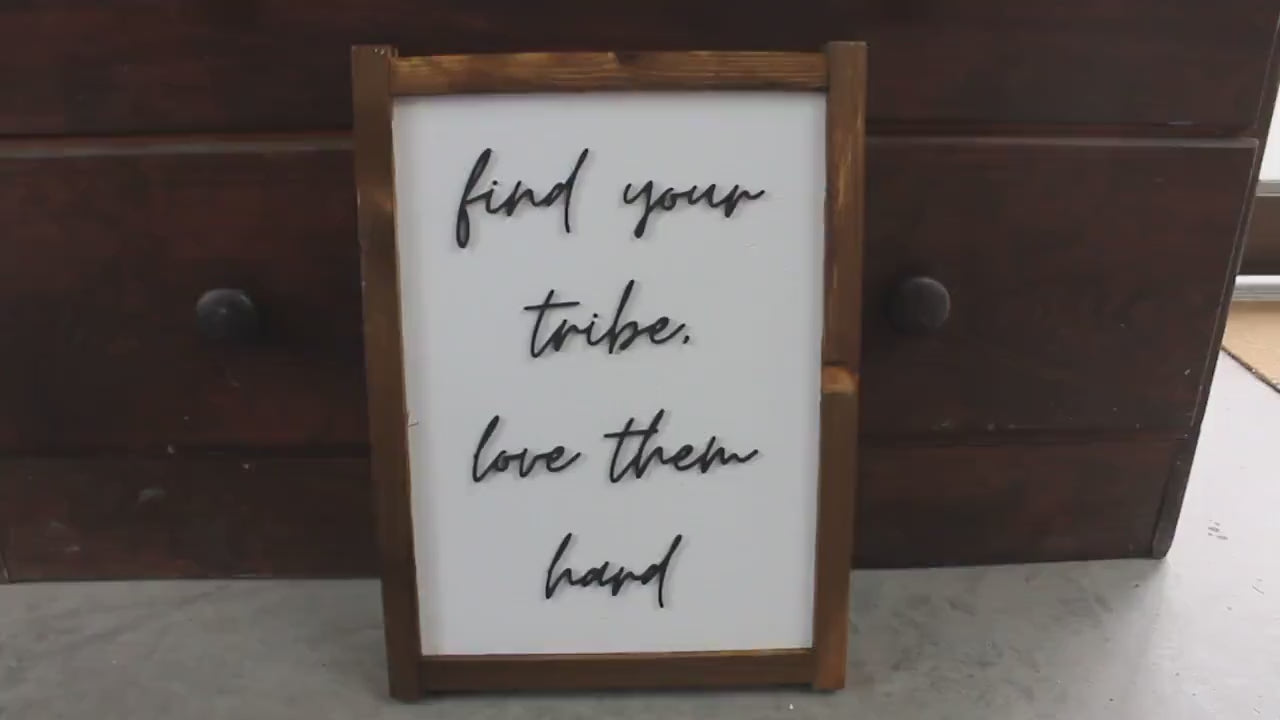 Find your tribe love inspiration explore love them hard friends giftable handmade home decor raised sign saying quote friendship wooden art