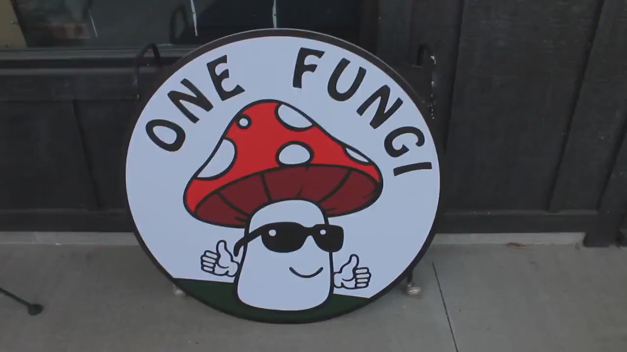 Mushroom Fungi Fungus Fun Guy Sunglasses Personalize Waterproof Sign Smooth Round Outdoor Business Logo Great for hanging or wall mounted