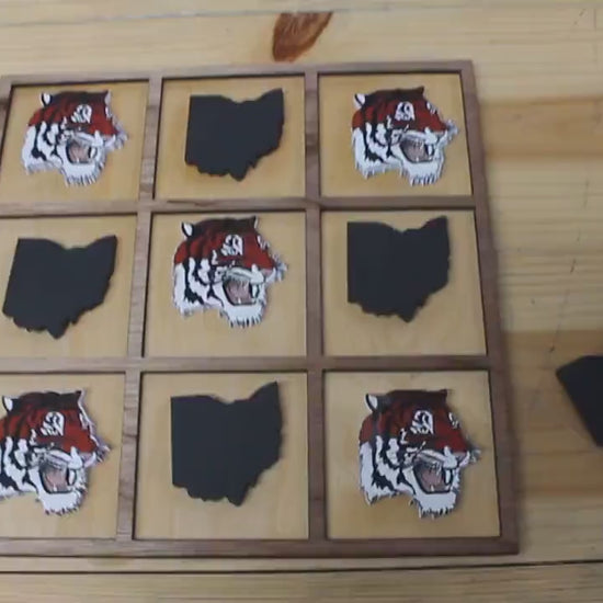 Circleville Tigers  Ohio School Mascot Gift Spirit Handmade Tic Tac Toe Stained Game Wooden Vacation Family boardgame  cut engraved