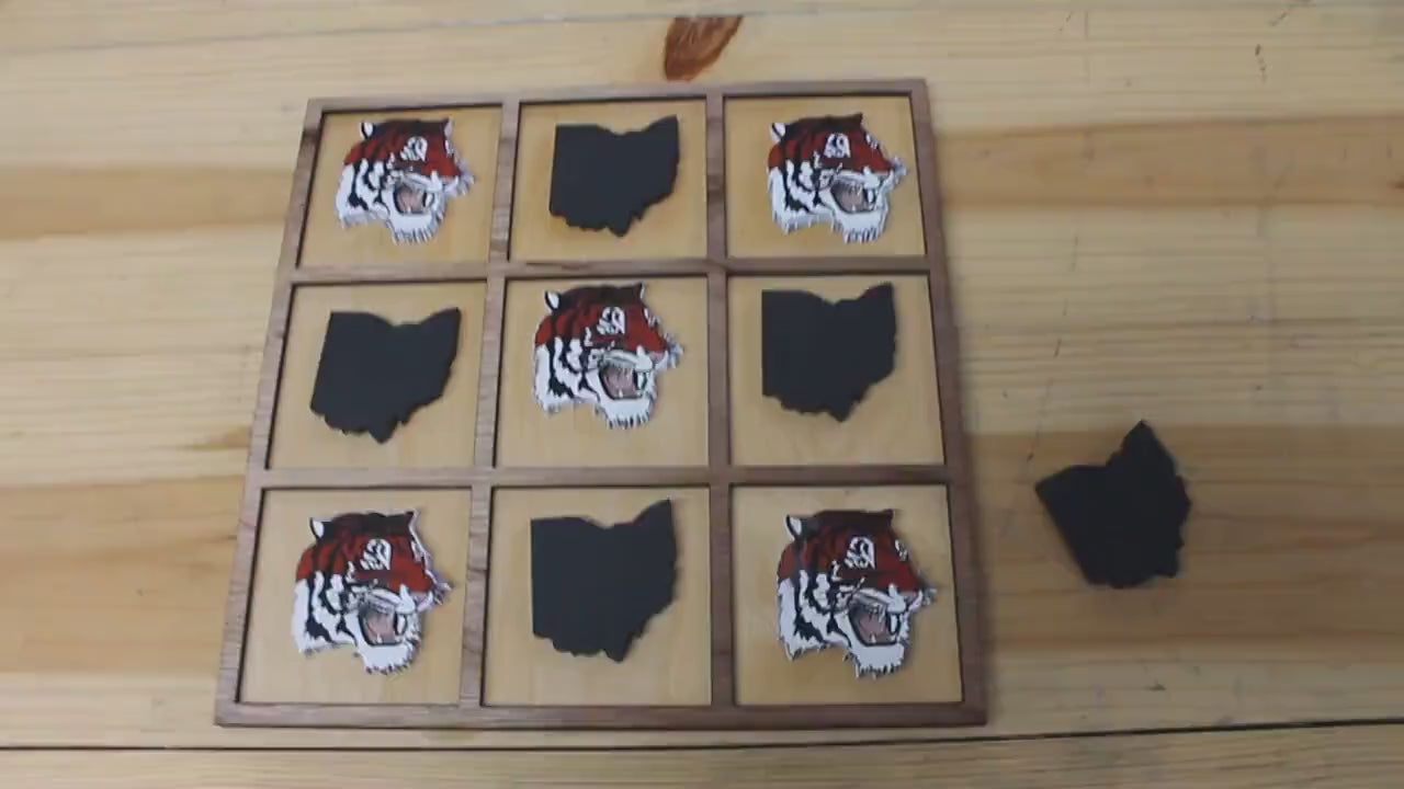Circleville Tigers  Ohio School Mascot Gift Spirit Handmade Tic Tac Toe Stained Game Wooden Vacation Family boardgame  cut engraved