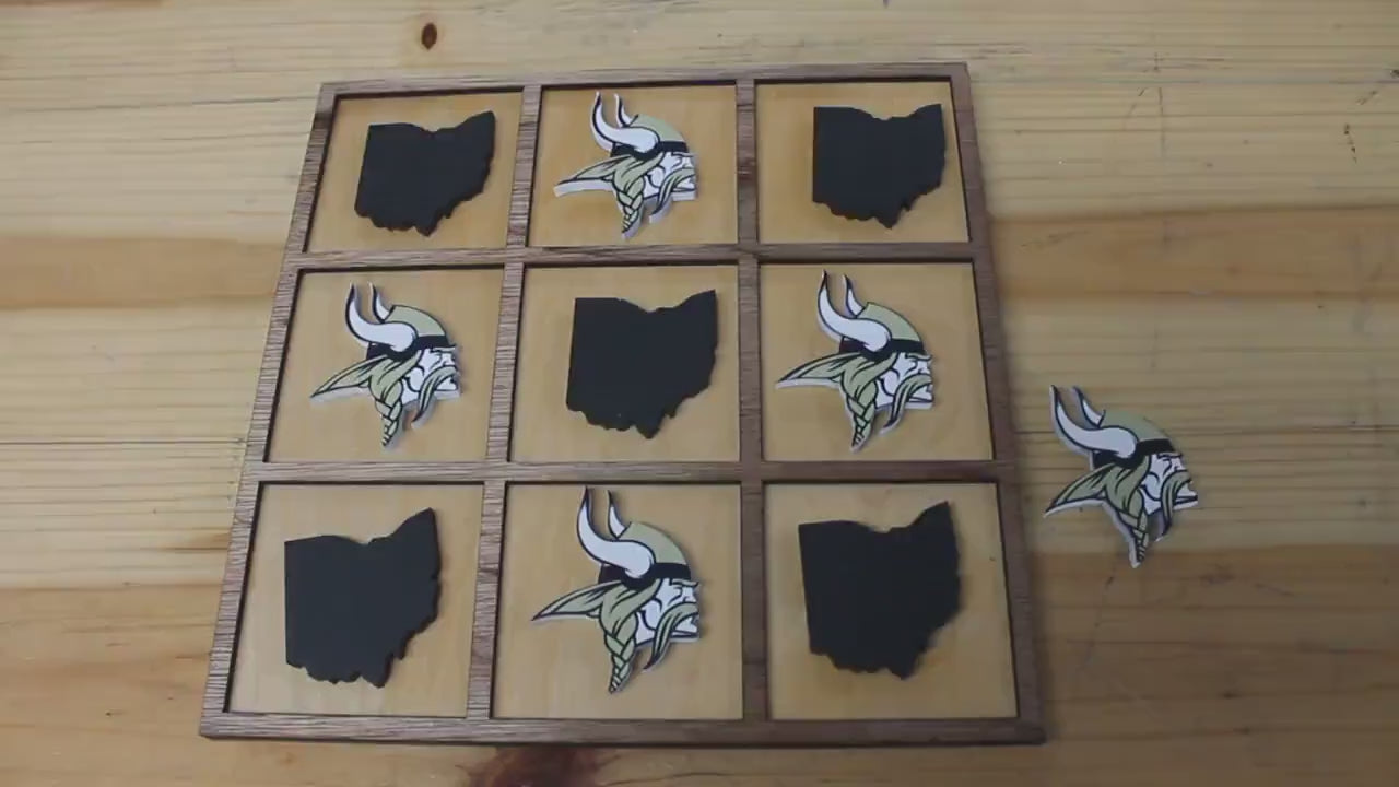 Teays Valley Vikings Ohio School Mascot Gift Spirit Handmade Tic Tac Toe Stained Game Wooden Vacation Family boardgame Laser cut engraved