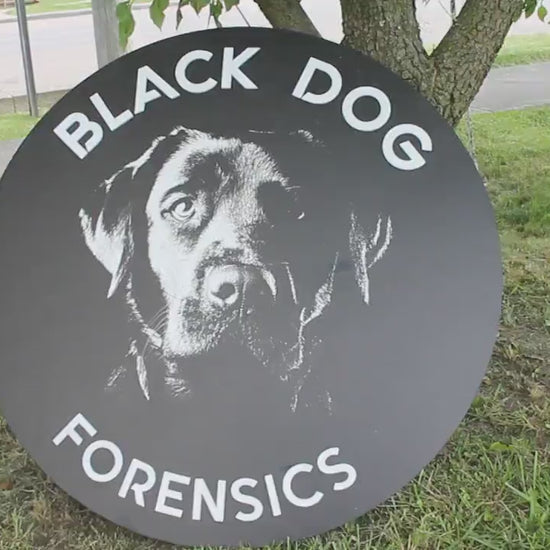 Forensic Labrador Dogs Handmade Custom Wooden Sign Store Black Your Logo Personalized Hanging Sign Raised Letters Round Printed Image