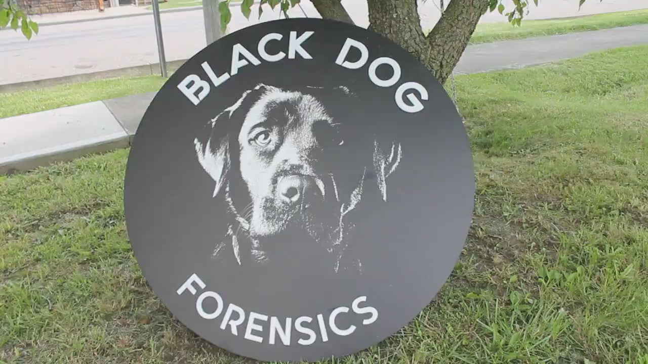 Forensic Labrador Dogs Handmade Custom Wooden Sign Store Black Your Logo Personalized Hanging Sign Raised Letters Round Printed Image