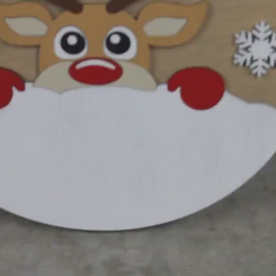 Peeking Deer Winter Snow Chilly Cold Christmas Rudolph Reindeer Handmade Home Decor Sign Door hanger Wall art Cute Red Cartoon
