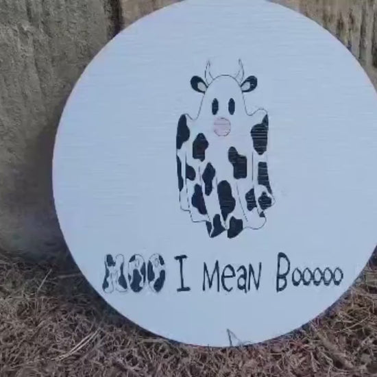 Boo Moo Ghost Cow Cow print Halloween Fall  Porch Pumpkin Autumn Gourd PVC Weatherproof Ultraviolet Ink Doorhanger Outdoor Use