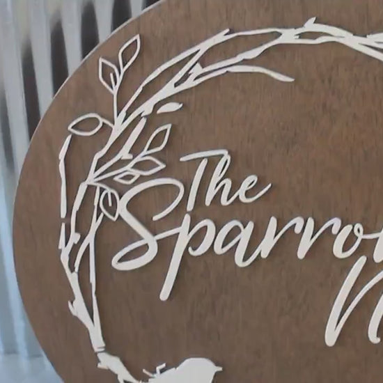 Sparrow Nest Bird Hoop Boutique Small Business Brand Custom Round Business Commerical Sign Made to Order Small Shop Logo Wooden Handmade