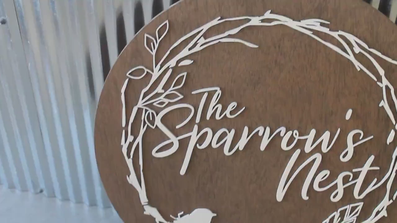 Sparrow Nest Bird Hoop Boutique Small Business Brand Custom Round Business Commerical Sign Made to Order Small Shop Logo Wooden Handmade