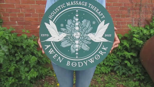 Massage Therapy Sign Bodywork Art Lotus Birds Your Logo Business Sign Commerical signage Printed On Wood Lightweight Hanging Office Sign