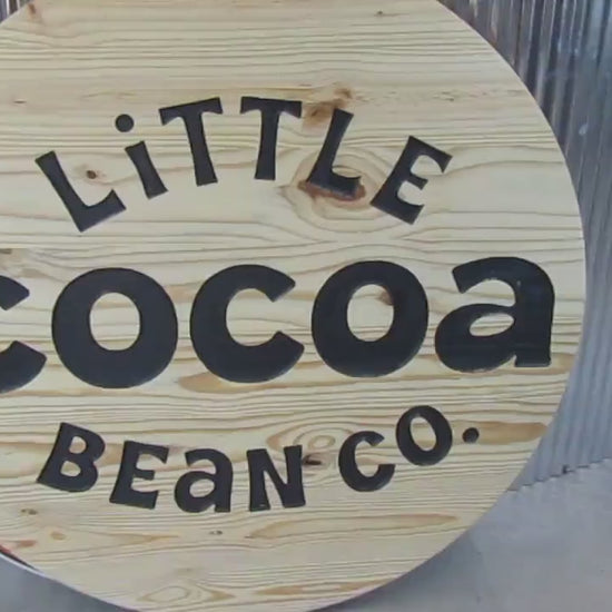Custom Wood Carved Engraved Color Filled Business Commerical Signage Cocoa Bean Chocolate Sweets Your Logo  Pine Wood Store Front Round Sign