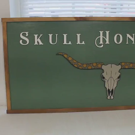 Custom Logo Skull Bull Honey Business Image Printed Raised Lettering Western Country Green Steer Wooden Handmade Decor Sign Boutique