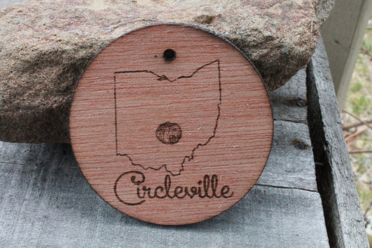 Circleville Ohio Pumpkin  show gift YOUR TOWN Engraved Wood Ornament Key Chain Laser Etching