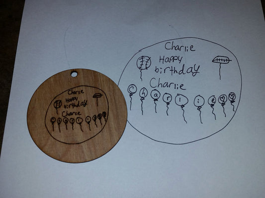 Actual Drawing, Actual Photo, Actual Handwriting, Personalized, Ornament, Kids Drawing,Art, Wood Engraving, FootstepsinthePast