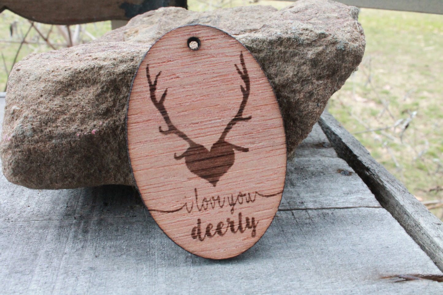 Deer Antler ornament heart love keychain wood wooden engraved custom personalized for him hunter christmas gift lot of laser engraved