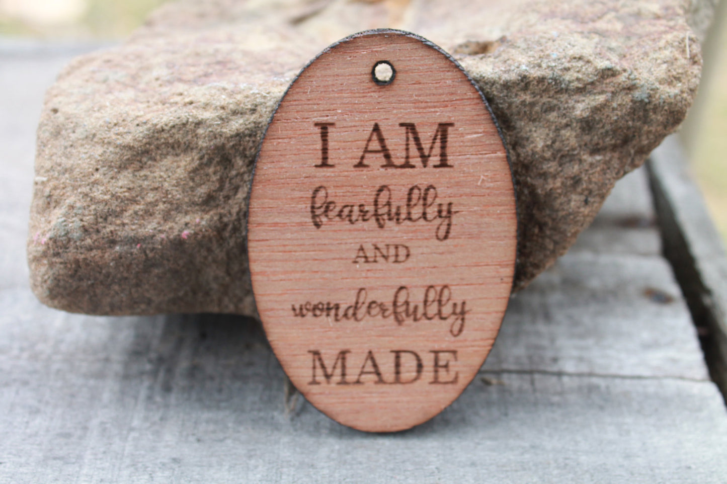 christian ornament for gift I Am Fearfully and Wonderfully Made Engraved Wood Ornament Key Chain Laser Etching