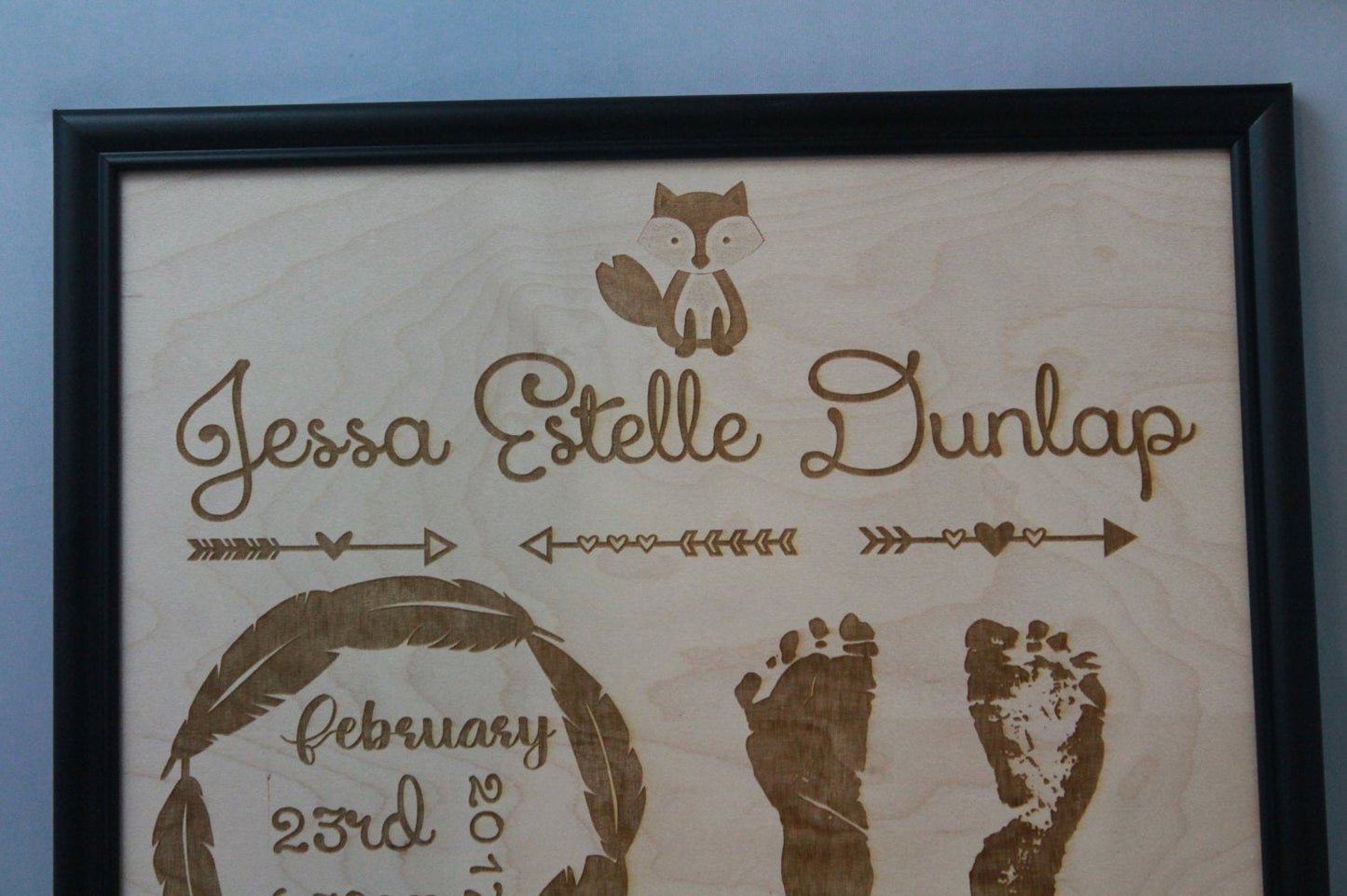 Birth Announcement, Actual Photo, Real Footprints, Custom, Gift for New Mother, Personalize, Wood, Laser Engraving, Footstepsinthepast