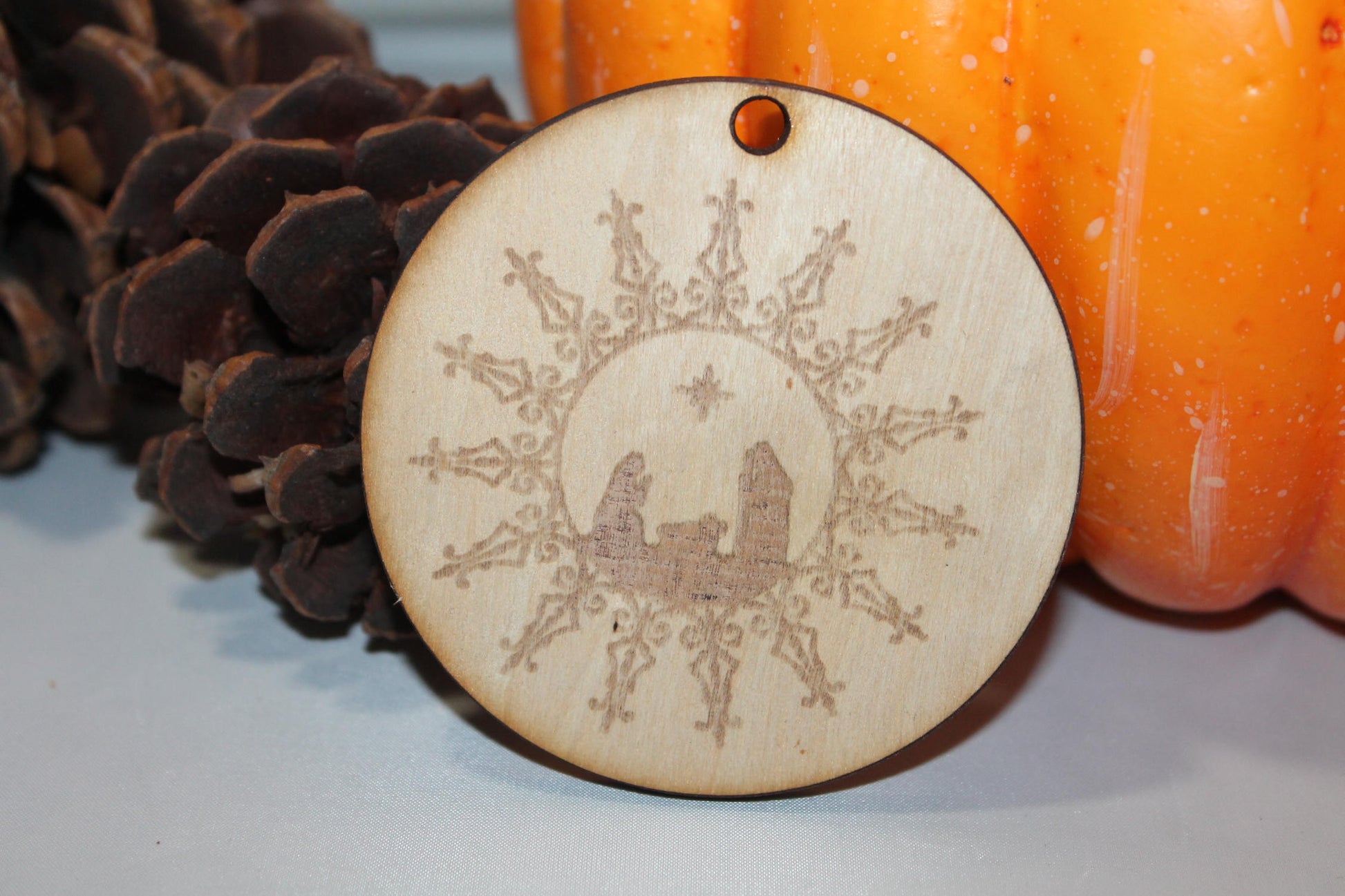 Nativity, Holy Family, Scroll Work, Christmas Ornament, Custom Ornament, Laser Engraved, Wood Cut Out, Footstepsinthepast