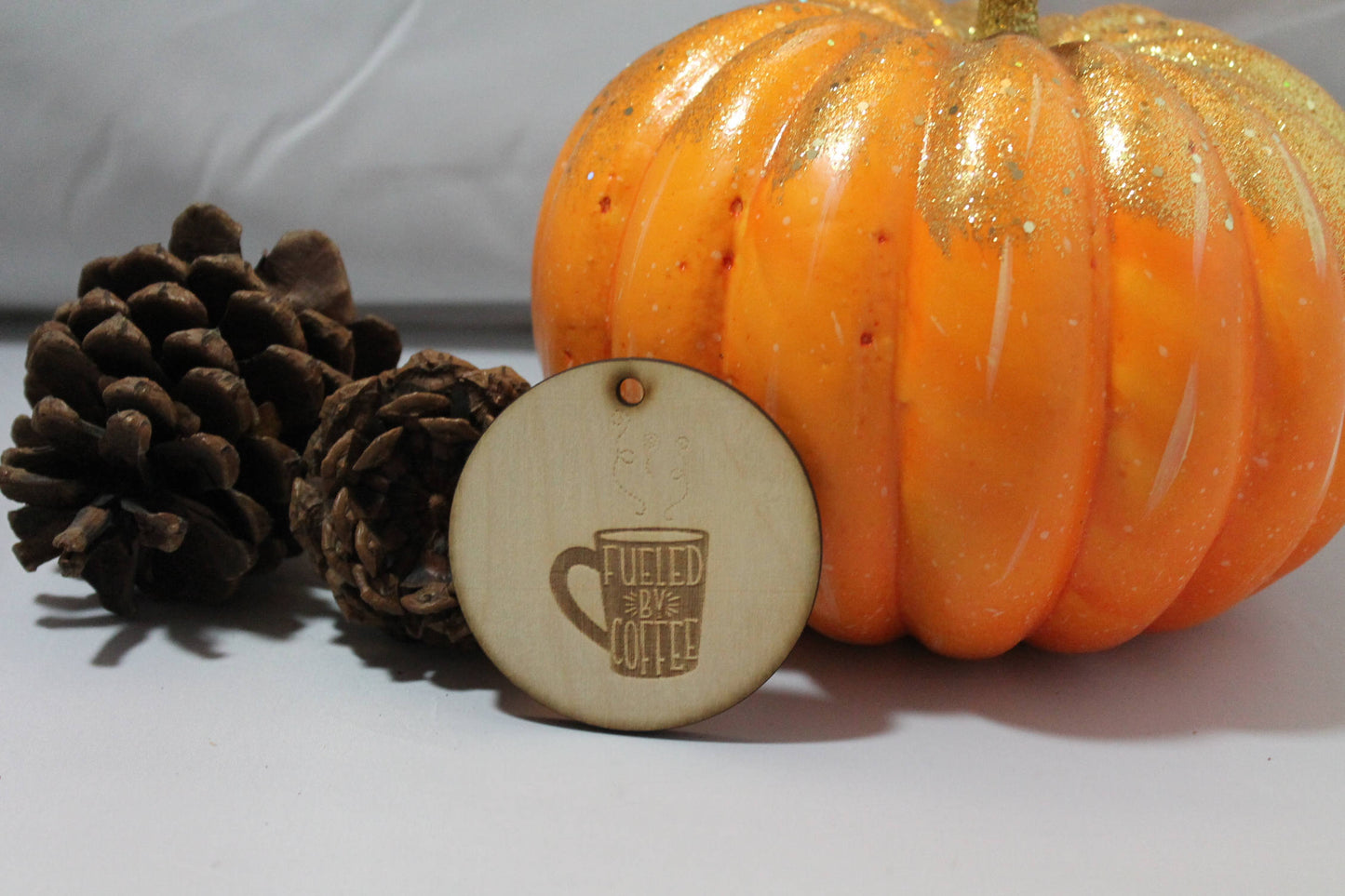 Fueled by Coffee, Coffee, Coffee Ornament,  Custom, Christmas Ornament, Laser Engraved, Wood Cut Out, Footstepsinthepast