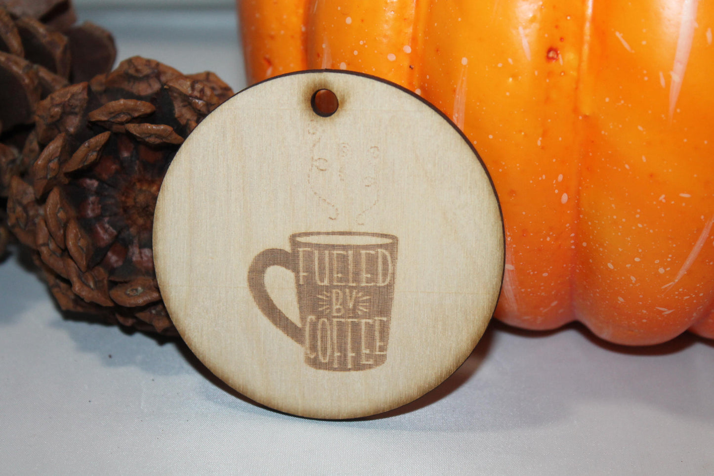 Fueled by Coffee, Coffee, Coffee Ornament,  Custom, Christmas Ornament, Laser Engraved, Wood Cut Out, Footstepsinthepast