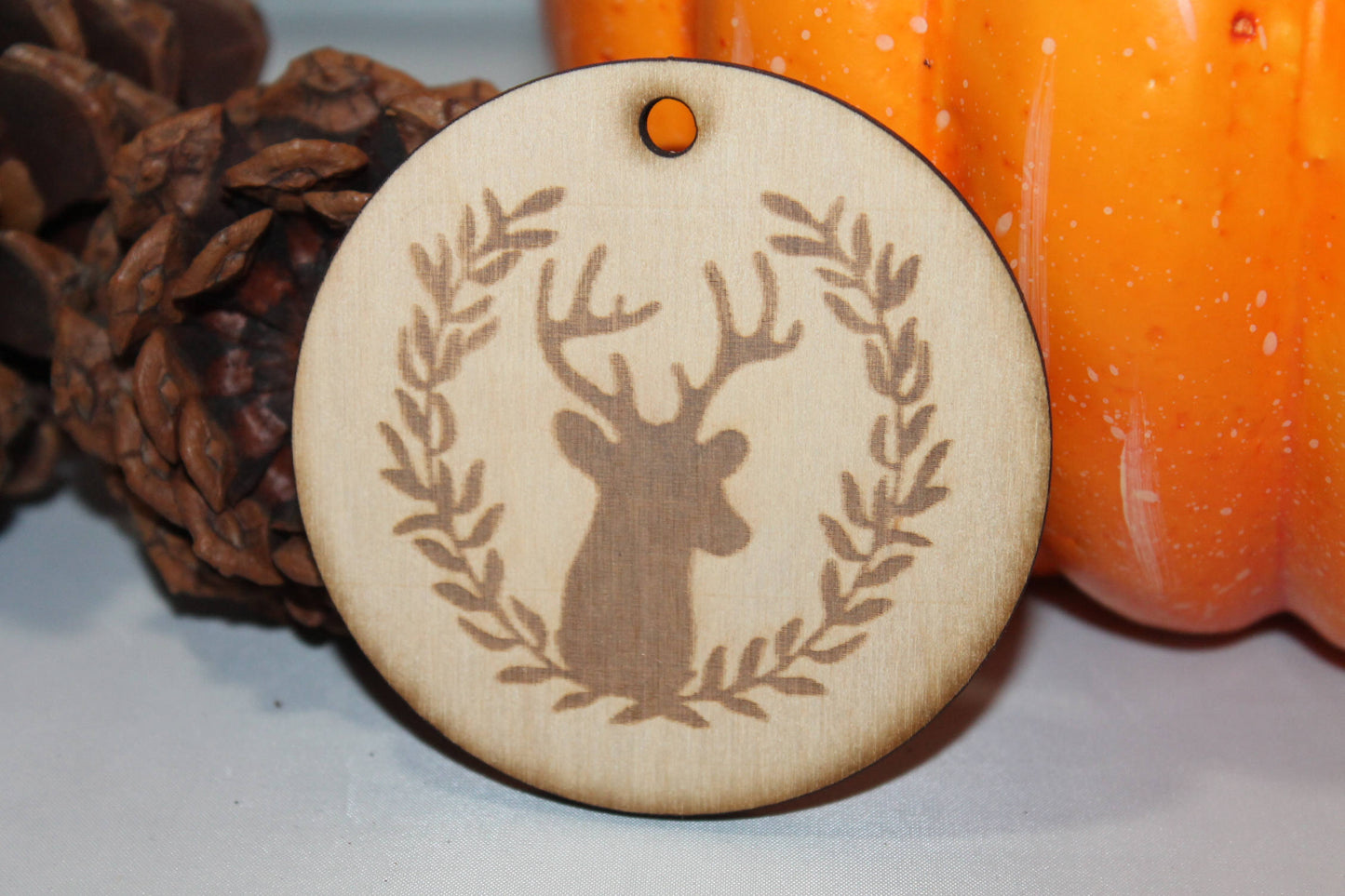 Deer, Reindeer Head, Deer with Wreath, Customize, Christmas Ornament, Laser Engraved, Wood Cut Out, Footstepsinthepast