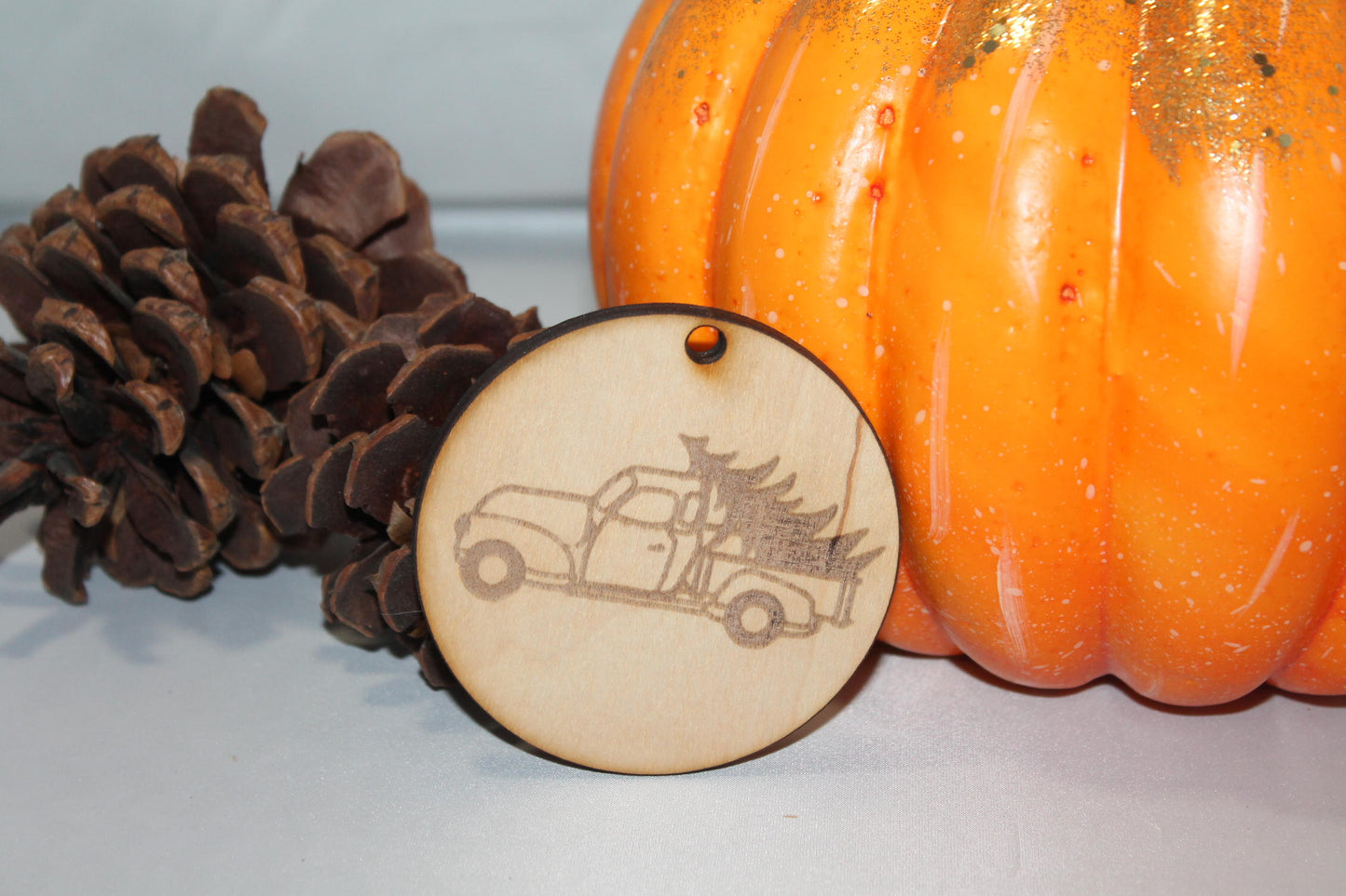 Vintage Truck with Christmas Tree, Truck in Tree, Christmas Ornament, Custom Ornament, Laser Engraved, Wood Cut Out, Footstepsinthepast