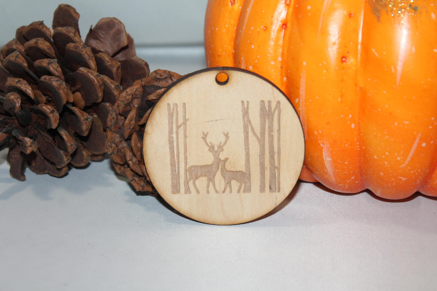 Deer, Deer Family, Birch Trees, Forest,  Customize, Christmas Ornament, Laser Engraved, Wood Cut Out, Footstepsinthepast
