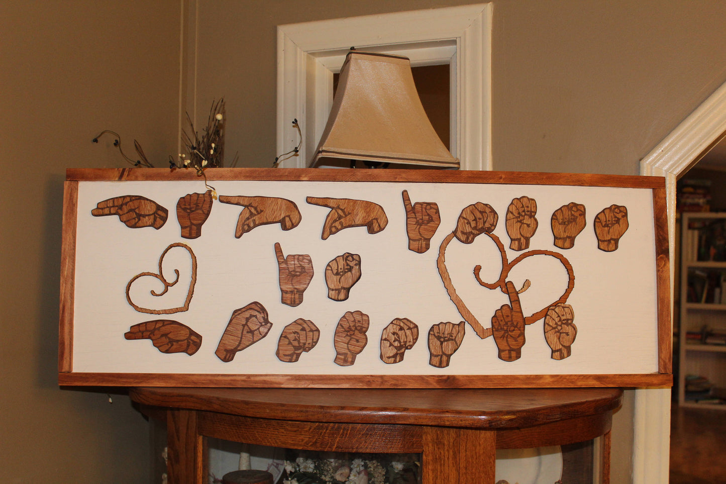 American Sign Language, ASL, Happiness is Homemade, Sign for the Deaf, Wood, Hands, 3D Hands, Frame, wood cut outs Footstepsinthepast