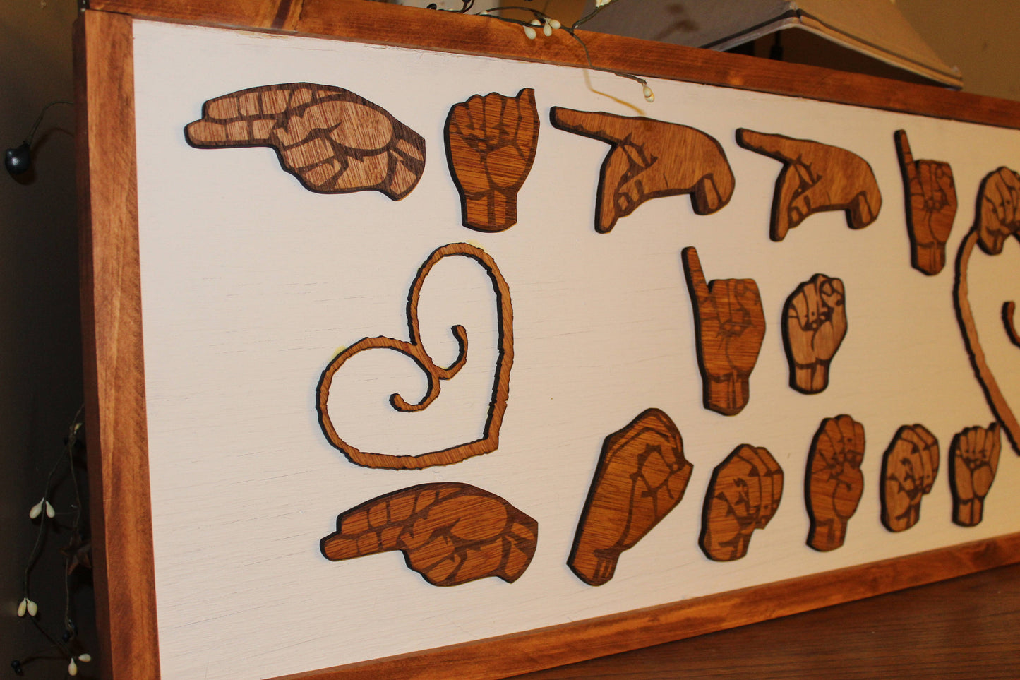American Sign Language, ASL, Happiness is Homemade, Sign for the Deaf, Wood, Hands, 3D Hands, Frame, wood cut outs Footstepsinthepast