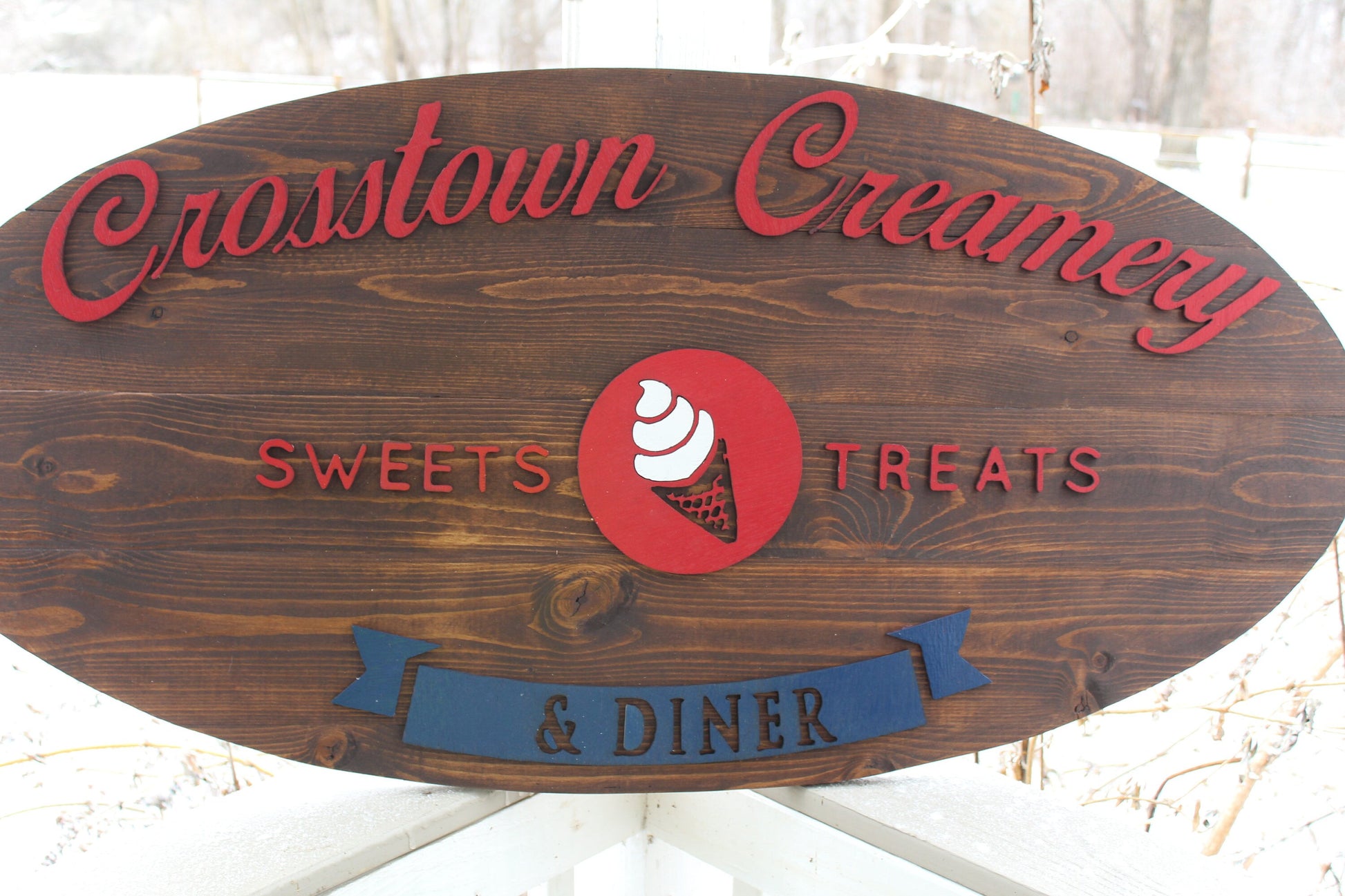 Large Custom Business Sign, Ice Cream Shop, Oval, We Use Your Graphic and Colors, Business Logo, 3D, Large, Wood, Sign Footstepsinthepast