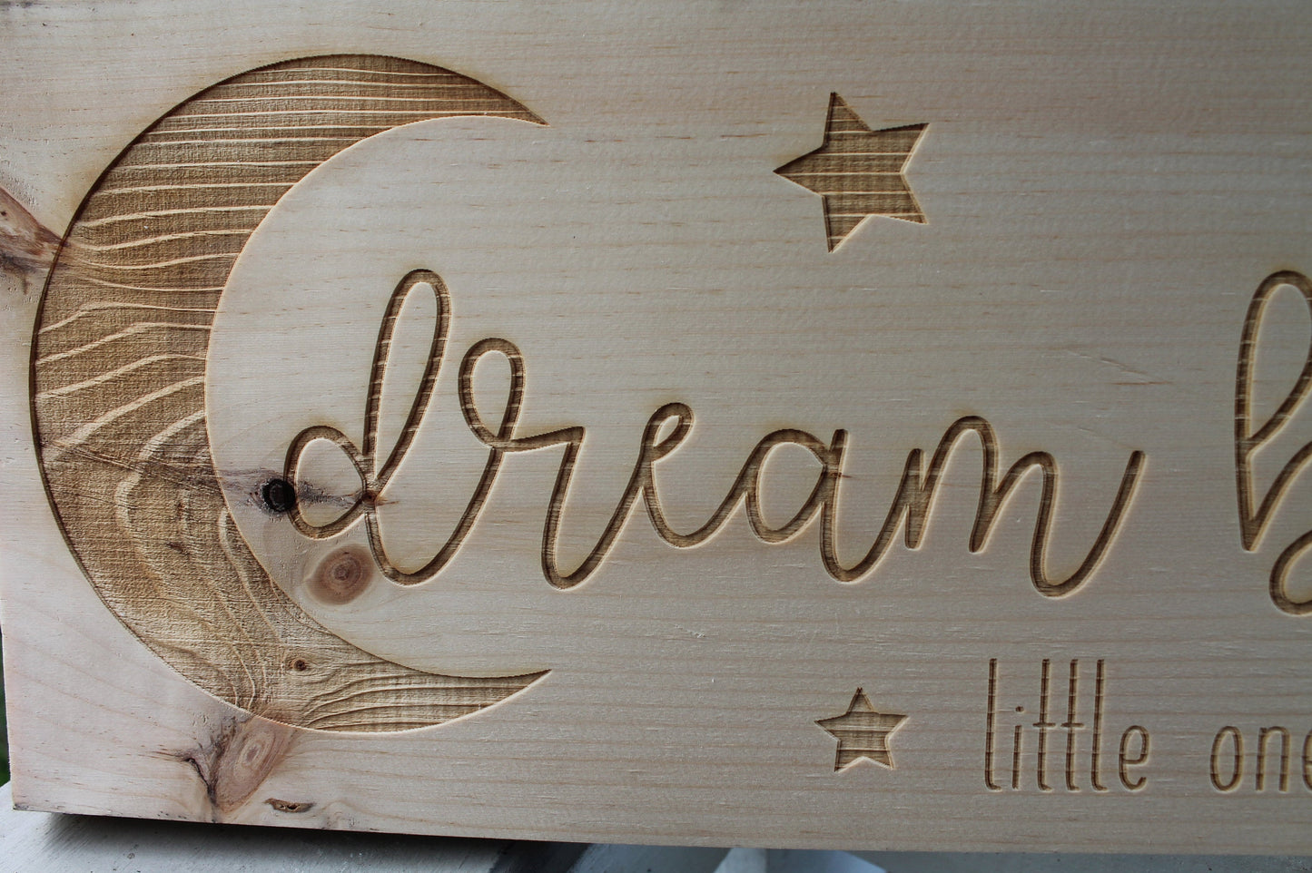 Dream Big Little One, Nursery, Art, Moon and Stars, Wall Hanging,Rustic, Barn wood, Laser Engraved, Sign, FootstepsinthePast