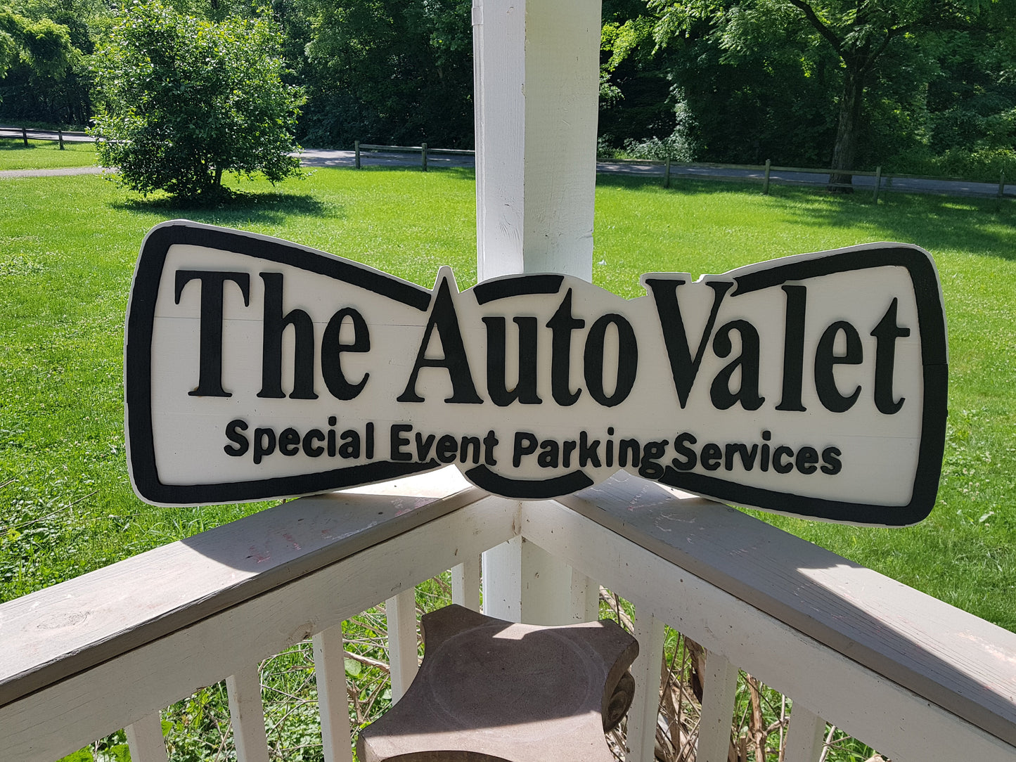 Valet Sign, Auto Valet, Black Bow Tie, Parking Sign, Event, Business Logo, Commercial, Exterior, Outdoor, Wooden, Wood, FootstepsinthePast