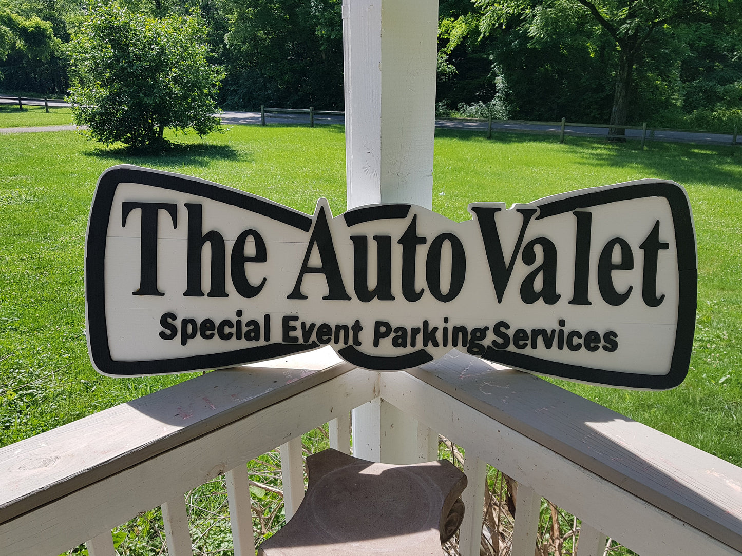 Valet Sign, Auto Valet, Black Bow Tie, Parking Sign, Event, Business Logo, Commercial, Exterior, Outdoor, Wooden, Wood, FootstepsinthePast