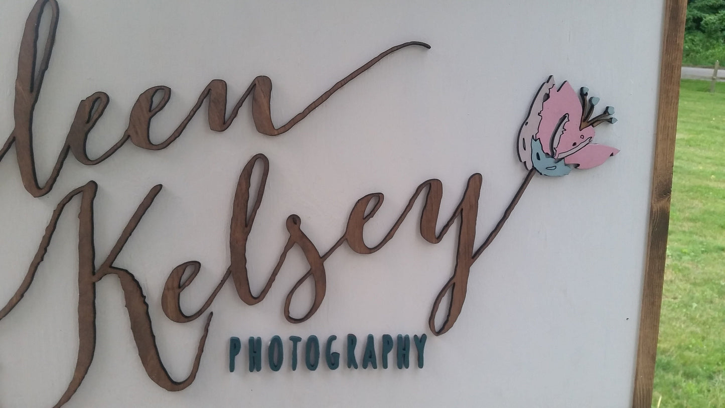 Photography Business Sign, Flowers, Large Custom Sign, We Use Your Graphic Colors, Business Logo, Wood, Laser Cut Out, 3D, Extra Large, Sign